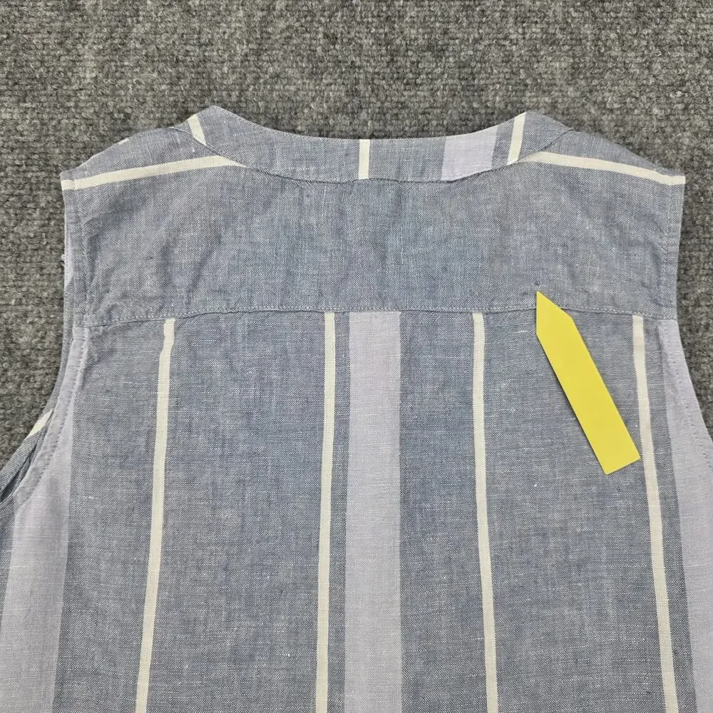 Ellen Tracy Shirt Womens Small Blue Striped Linen Sleeveless Button Summer Top - Picture 13 of 16